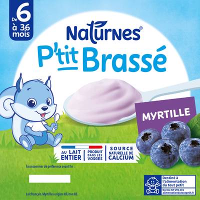 Naturnes® - P'tit Brassé Dessert Lacté Myrtille Coupelle Bébé Dès 6 mois, 4x100g