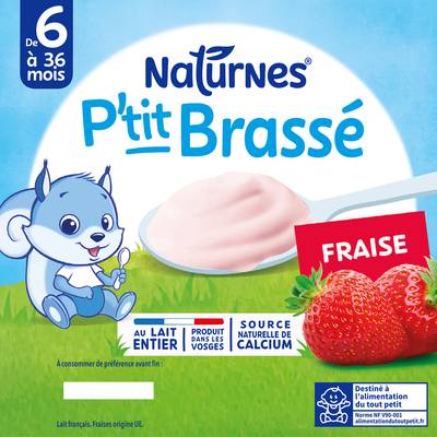Naturnes® - P'tit Brassé Dessert Lacté Fraise Coupelle Bébé Dès 6 mois, 4x100g