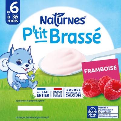 Naturnes® - P'tit Brassé Dessert Lacté Framboise Coupelle Bébé Dès 6 mois, 4x100g