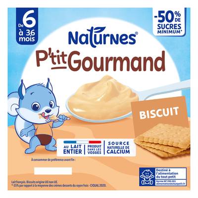 Naturnes® - P'tit Gourmand Dessert Lacté Biscuit Coupelle Bébé Dès 6 mois, 4x100g