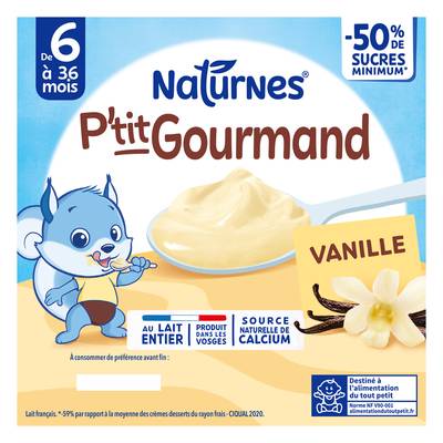 Naturnes® - P'tit Gourmand Dessert Lacté Vanille Coupelle Bébé dès 6 mois, 4x100g