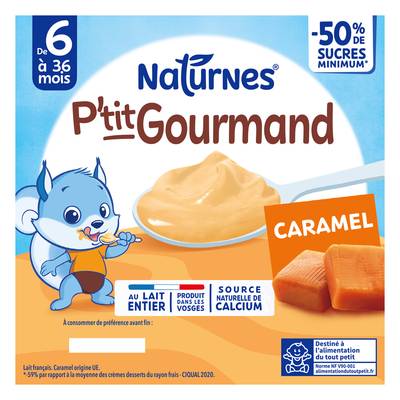 Naturnes® - P'tit Gourmand Dessert Lacté Caramel Coupelle Bébé Dès 6 mois, 4x100g