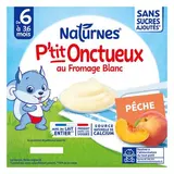 Naturnes® - P'tit Onctueux Desserts Lactés Pêche Fromage Blanc Sans Sucres Ajoutées Coupelle Bébé Dès 6 mois, 4x90g