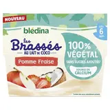 Blédina - Les Brassés Brassé Végétal au Lait de Coco Pommes Fraise Coupelle Bébé Dès 6 mois, 4x95g