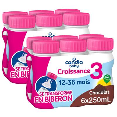 Candia Baby Lait de Croissance 3ème âge Liquide Chocolat Bébé Dès 10 Mois, Lot de 2 - 6x25cl