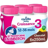 Candia Baby Lait de Croissance 3ème âge Liquide Chocolat Bébé Dès 10 Mois, 6x25cl