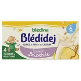 Blédina - Blédi'dej Céréales Lactées saveur briochée Brique Bébé Dès 6 mois, 4x25cl