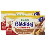 Blédina - Blédi'dej Céréales lactées Choco Biscuitée Brique Bébé Dès 12 mois, Lot de 2 - 4x25cl