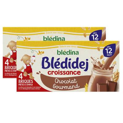 Blédina - Blédi'dej Céréales Lactées Chocolat Brique Bébé Dès 12 mois, Lot de 2 - 4x25cl
