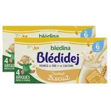 Blédina - Blédi'dej Céréales Lactées Saveur Biscuit Brique Bébé Dès 6 mois, Lot de 2 - 4x25cl