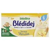 Blédina - Blédi'dej Céréales Lactées Vanille Brique Bébé Dès 6 mois, 4x25cl