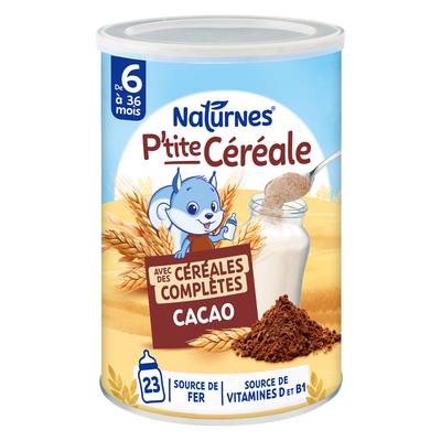 Naturnes® - P'tite Céréale Céréales Complètes et Cacao Bébé Dès 6 Mois, 415g