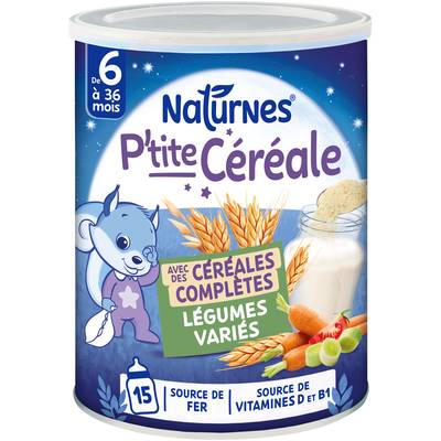 Naturnes® - P'tite Céréale Céréales complètes aux légumes variés du soir Bébé dès 6 mois, 280g