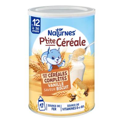 Naturnes® - P'tite Céréale Céréales Complètes Vanille Biscuit Bébé Dés 12 mois, 415g