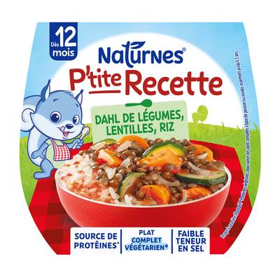 Naturnes® - P'tite Recette Dahl de légumes lentilles riz bol bébé dès 15 mois, 2x200g
