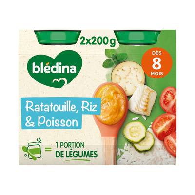 Blédina Ratatouile Riz Poisson Pot Bébé dès 8 mois, 2x200g