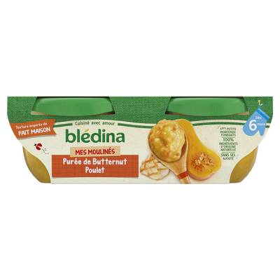 Blédina - Mes Moulinés Purée de Butternut Poulet Bol Bébé Dès 6 mois, 2x200g