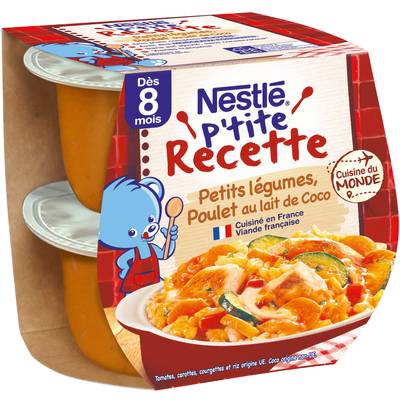 Naturnes® - P'tite Recette Petits Légumes Poulet au Lait de Coco Bol Bébé Dès 8 mois, 2x200g