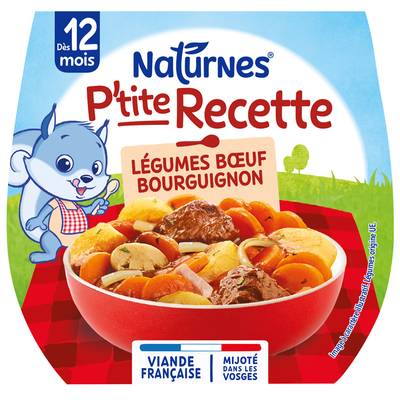 Naturnes® - P'tite Recette Légumes Boeuf Bourguignon Bol Bébé Dès 12 mois, 2x200g