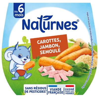 Naturnes® Carotte semoule jambon Bol Bébé dès 6 mois, 2x190g