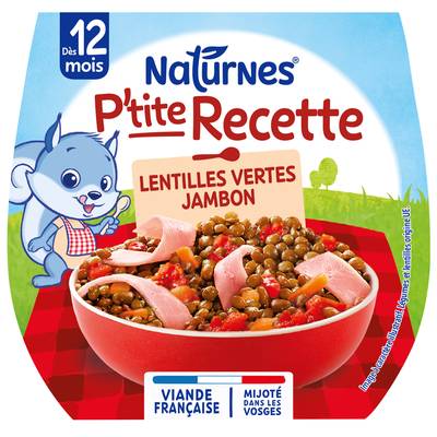 Naturnes® - P'tite Recette Lentilles Vertes Jambon Bol Bébé Dès 12 mois, 2x200g
