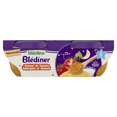 Blédina - Blédîner Douceur de Tomates Aubergines et Semoule Bol Bébé Dès 6 mois, 2x200g