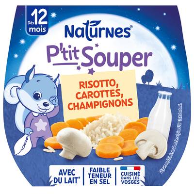 Naturnes® - P'tit Souper Risotto Carottes Champignons Bol Bébé Dès 12 mois, 2x200g