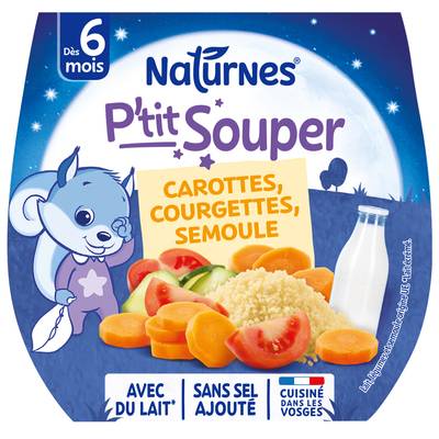 Naturnes® - P'tit Souper Carottes Courgettes Semoule Bol Bébé Dès 6 mois, 2x200g