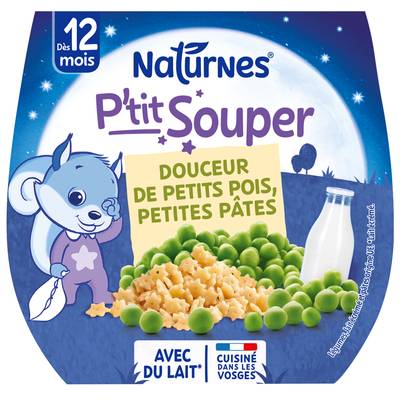 Naturnes® - P'tit Souper Crème de petits pois, petites pâtes Bol Bébé Dès 12 mois, 2x200g
