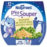 Naturnes® - P'tit Souper Crème de petits pois, petites pâtes Bol Bébé Dès 12 mois, 2x200g