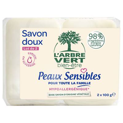 L'Arbre Vert Bien-Etre Savons Peaux sensibles bébé et famille, 2 x 100g