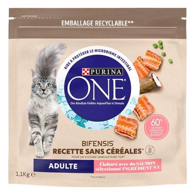 Purina - One Croquettes Saumon sans Céréales Bisensis pour Chat Adulte, 1,1kg