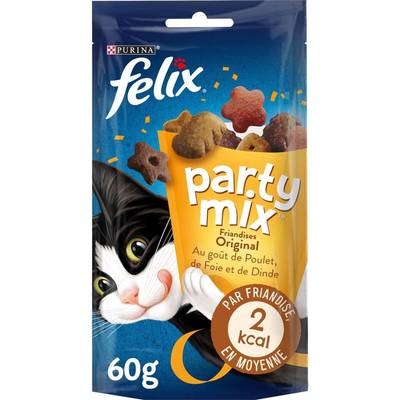 Purina - Félix Party Mix Original Poulet Foie Dinde - Friandises pour chat, 60g
