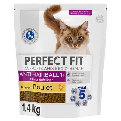 Perfect Fit Croquettes Pouulet anti boule de poil pour chat adulte stérilisé, 1,4kg