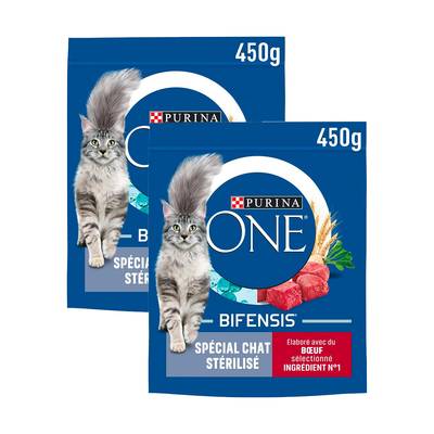 Purina - One Croquettes Boeuf pour chat adulte stérilisé, Lot de 2x450g