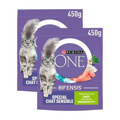 Purina - One Croquettes Dinde Spécial chat sensible pour chat adulte, Lot de 2x450g
