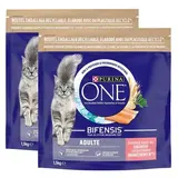 Purina - One Croquettes Saumon pour chat adulte, Lot de 2x1.5kg