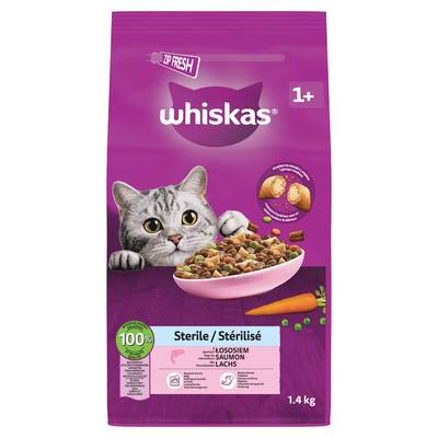 Whiskas Croquettes Saumon pour Chat adulte stérilisé, 1,4kg