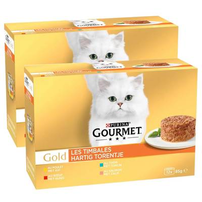 Purina - Gourmet Gold Boites Timbales Poulet, Boeuf, Saumon, Thon pour chat, Lot de 2 - 12x85g