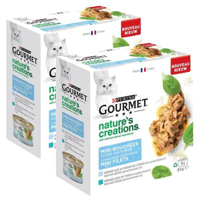 Purina - Gourmet Nature's Creation Boites Mini Bouchées Coffret de la Mer 2 Variétés pour chat, Lot de 2 - 8x85g
