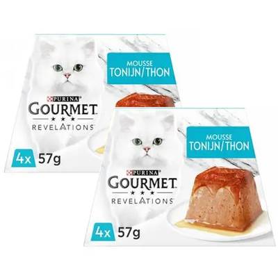 Purina - Gourmet Révélations Pots Mousseline Thon nappée de Sauce pour chat, Lot de 2 - 4x57g