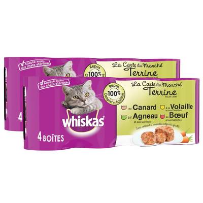 Whiskas Boites en Terrine Carte du Marché 4 variétés pour chat, Lot de 2 - 4x400g