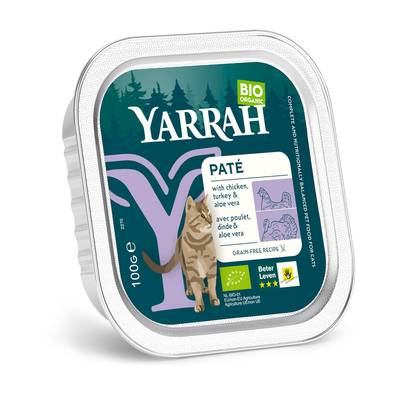 Yarrah Barquette Terrine poulet dinde bio pour chat adulte, 100g