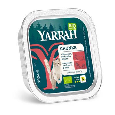 Yarrah Bouchée bio au boeuf et poulet pour chat adulte, 100g
