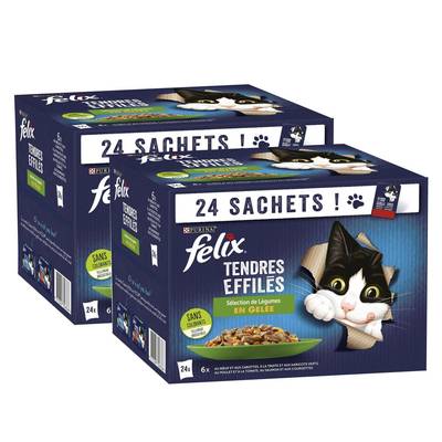 Purina - Félix Sachets  en Gelée Tendres Effilés Sélection de Légumes 4 variétés pour chat, Lot de 2 - 24x85g