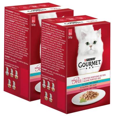 Purina - Gourmet Mon Petit Sachets Sélection aux Poissons (Thon, Saumon et Truite) pour chat, Lot de 2x6x50g