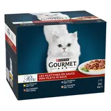Purina - Gourmet Perle Sachets en Sauce Filettines Poulet, Agneau, Canard, Saumon pour chat, 24x85g