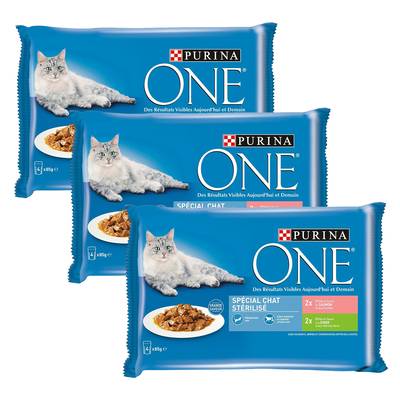 Purina - One Sachets en sauce Effilée saumon et dinde pour chat stérilisé, Lot de 3 - 4x85g