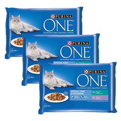 Purina - One Sachets en sauce Effilés veau et thon pour chat d'intérieur, Lot de 3 - 4x85g