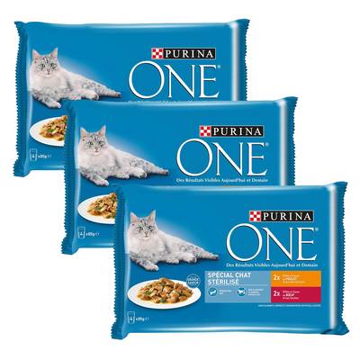 Purina - One Sachets en sauce Effilés Poulet Boeuf pour chat stérilisé, Lot de 3 - 4x85g